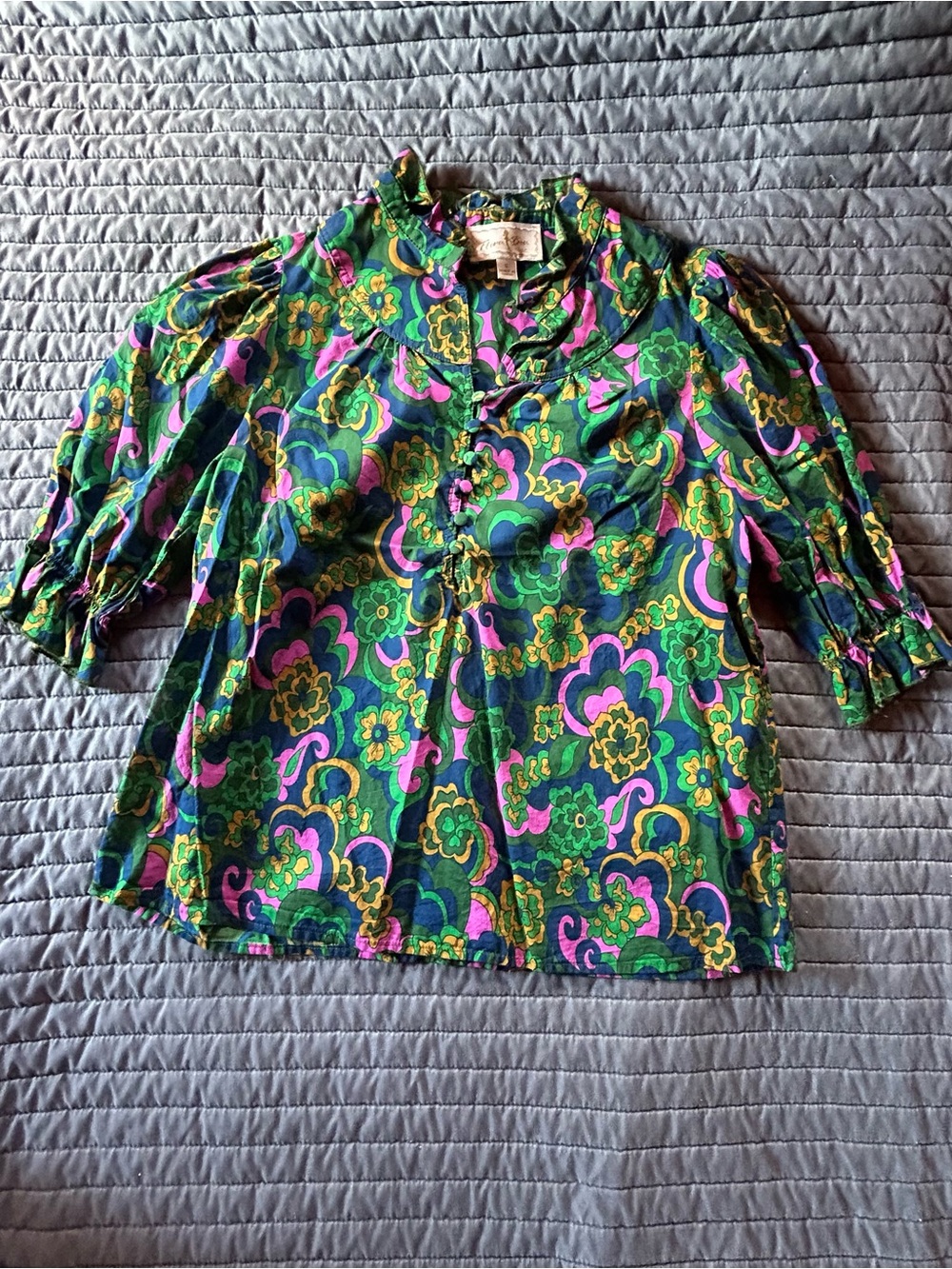 Flora Bea NYC Vibrant Floral Print Top - Green & Pink